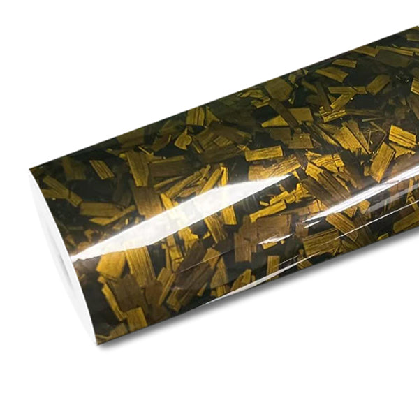 Mallcas™ Glossy Forging Carbon Gold Vinyl Wrap (PET Liner)