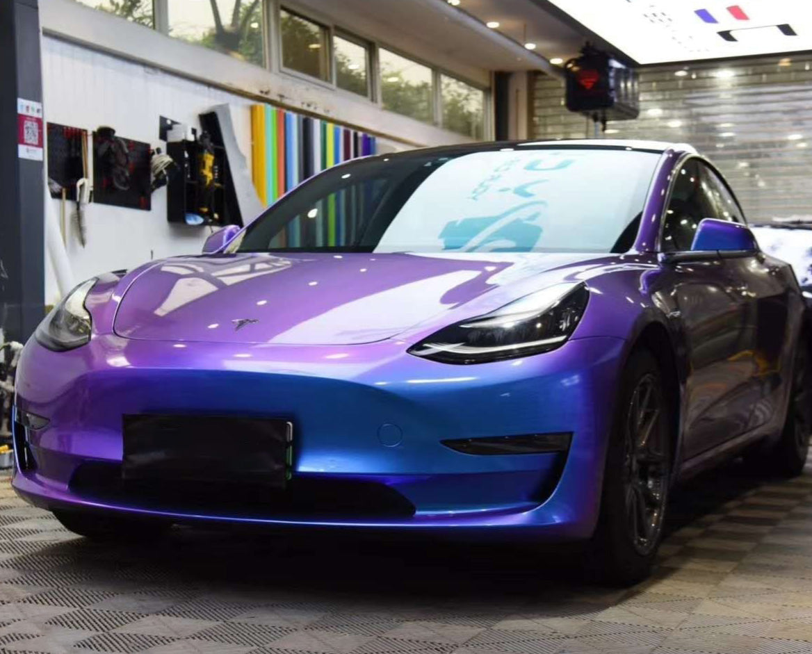 Mallcas™ Glossy Auroral Blue Purple Vinyl Wrap (PET Liner)