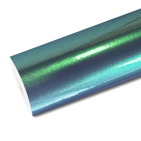 Mallcas™ Glossy Candy Metallic Neon Peacock Green Vinyl Wrap (PET Liner)