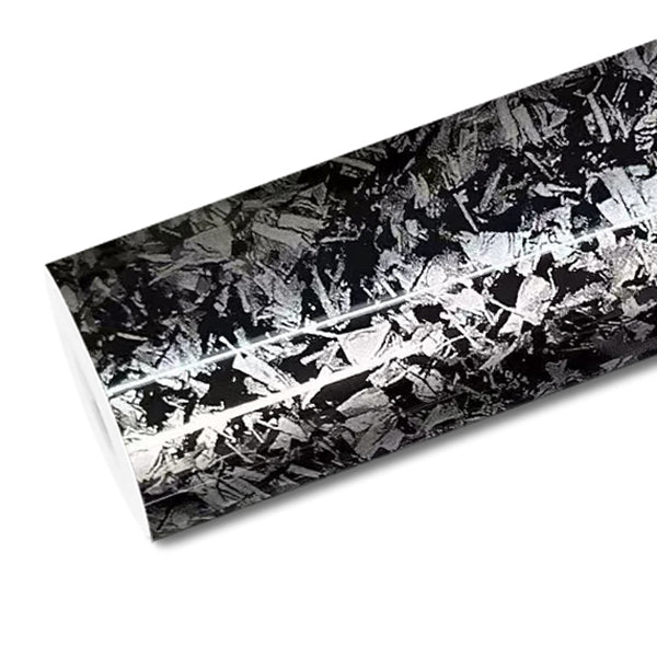 Mallcas™ Glossy Fragment Forged Carbon Black Silver Vinyl Wrap (PET Liner)