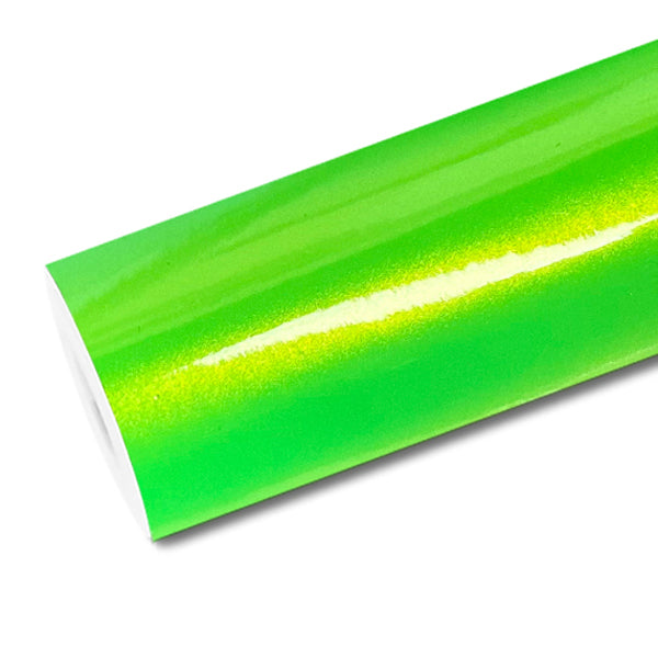 Mallcas™ Glossy Candy Metallic Neon Green Vinyl Wrap (PET Liner)