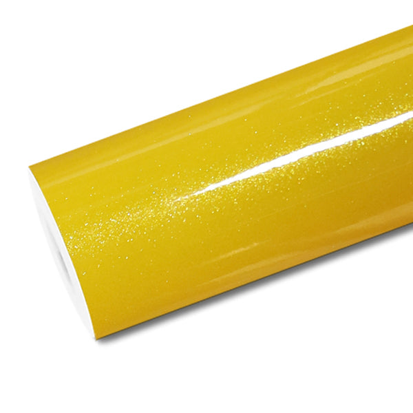 Mallcas™ Glossy Diamond Glitter Sunflower Yellow Vinyl Wrap (PET Liner)