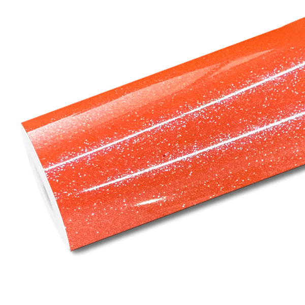Mallcas™ Glossy Diamond Glitter Orange Vinyl Wrap (PET Liner)