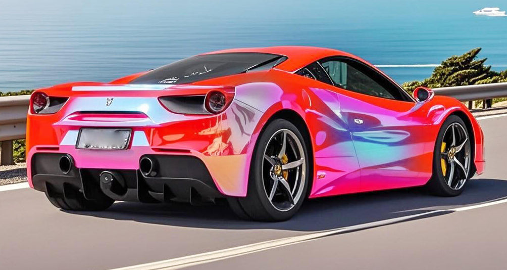 Mallcas™ Glossy Rainbow Chrome Red Vinyl Wrap (PET Liner)