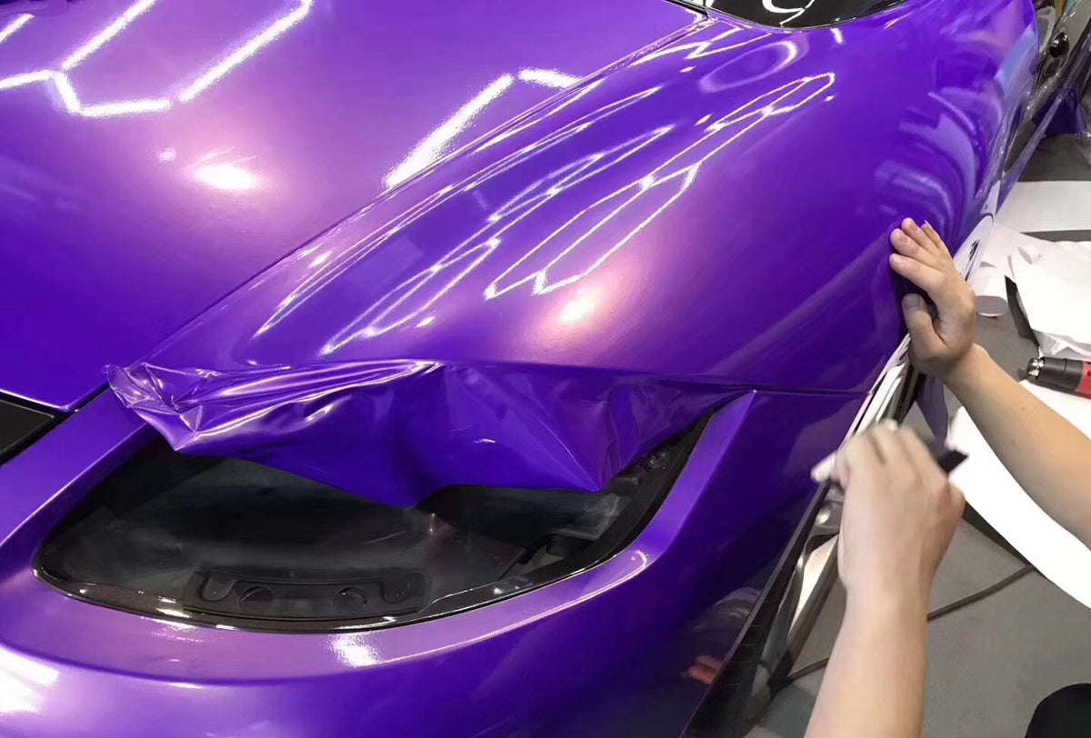 Mallcas™ Glossy Candy Metallic Neon Purple Vinyl Wrap (PET Liner)