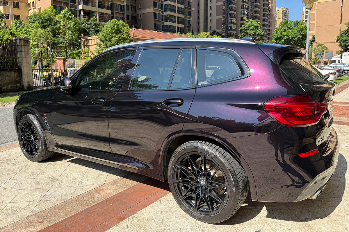Mallcas™ Ultra Gloss Metallic Glitter Black Purple Vinyl Wrap (PET Liner)