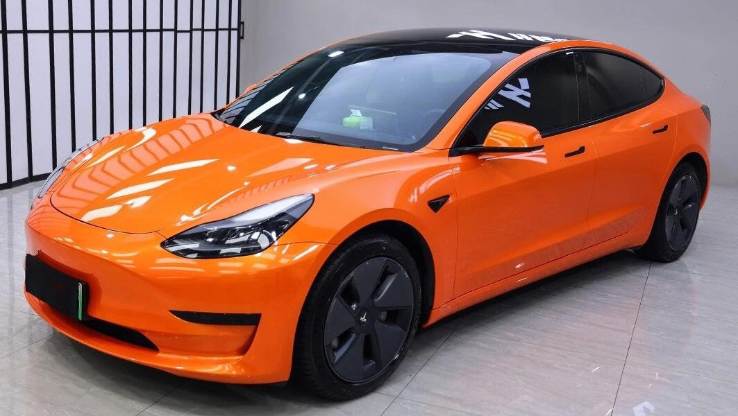 Mallcas™ Glossy Metallic Fire Orange Vinyl Wrap (PET Liner)