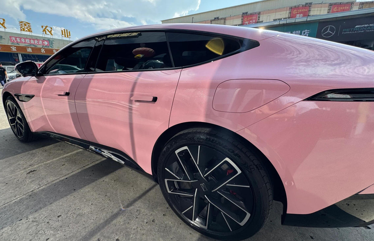 Mallcas™ Glossy Diamond Glitter Peach Pink Vinyl Wrap (PET Liner)