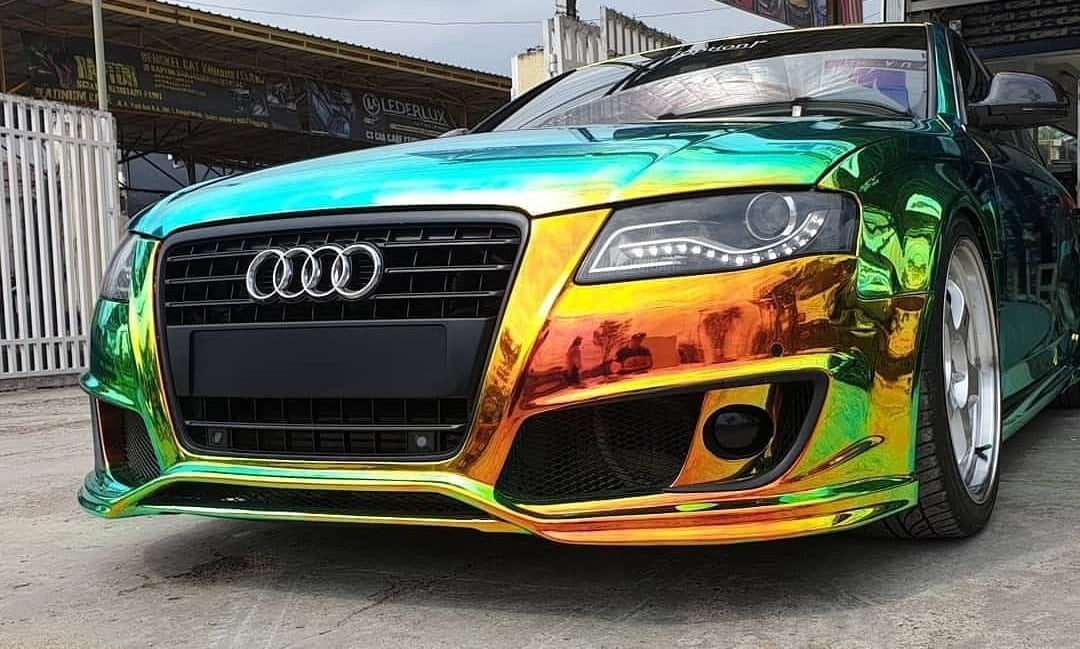 Mallcas™ Glossy Rainbow Chrome Green Vinyl Wrap (PET Liner)