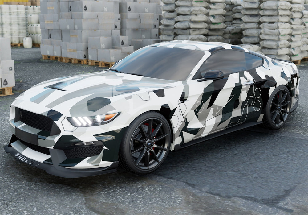 Mallcas™ Black White Grey Camouflage Custom Printed Vinyl Wrap