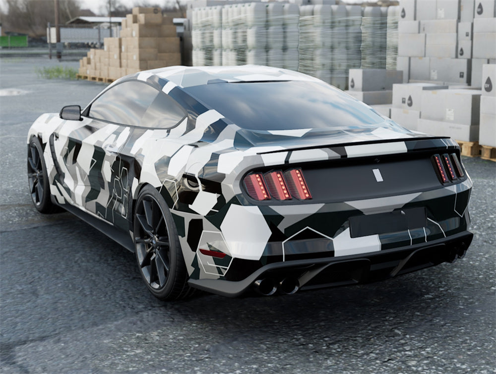 Mallcas™ Black White Grey Camouflage Custom Printed Vinyl Wrap