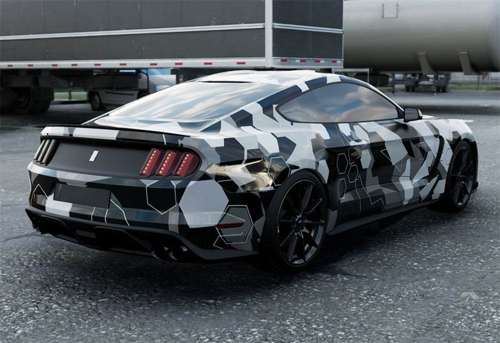 Mallcas™ Black White Grey Camouflage Custom Printed Vinyl Wrap