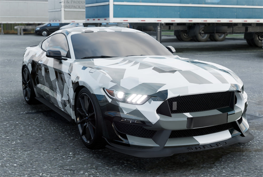 Mallcas™ Black White Grey Camouflage Custom Printed Vinyl Wrap
