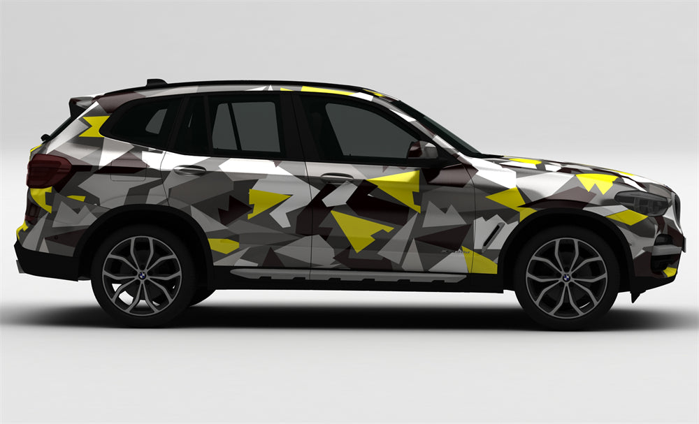 Mallcas™  Black Yellow Grey Camouflage Custom Printed Vinyl Wrap