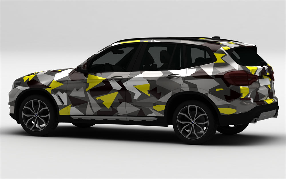 Mallcas™  Black Yellow Grey Camouflage Custom Printed Vinyl Wrap