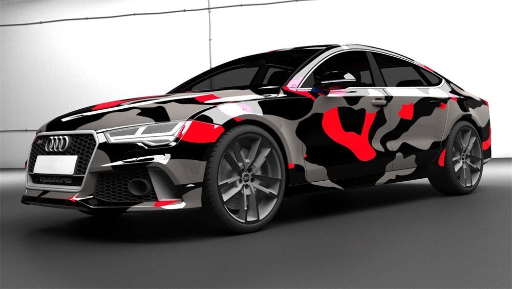 Mallcas™  Black Grey Red Camouflage Custom Printed Vinyl Wrap