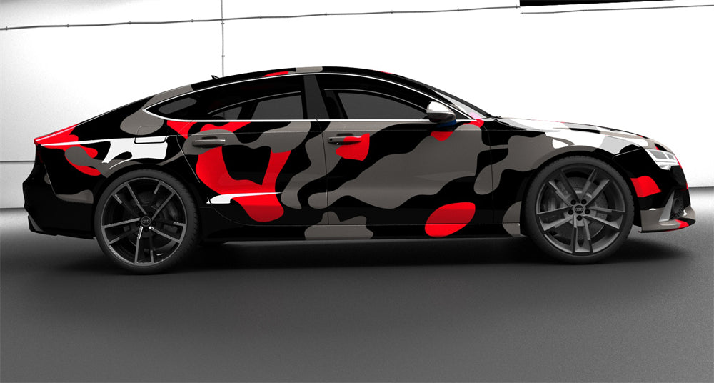 Mallcas™  Black Grey Red Camouflage Custom Printed Vinyl Wrap