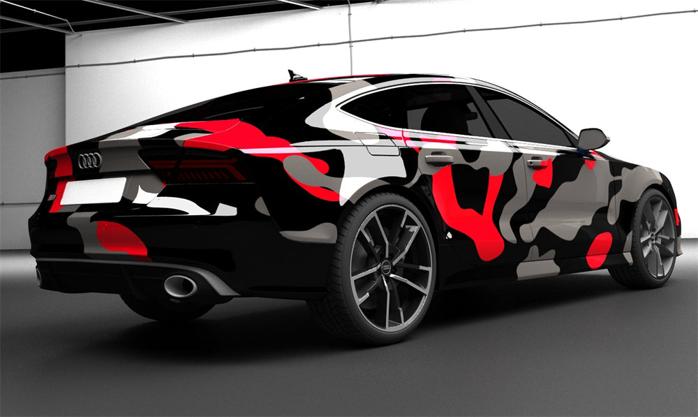 Mallcas™  Black Grey Red Camouflage Custom Printed Vinyl Wrap