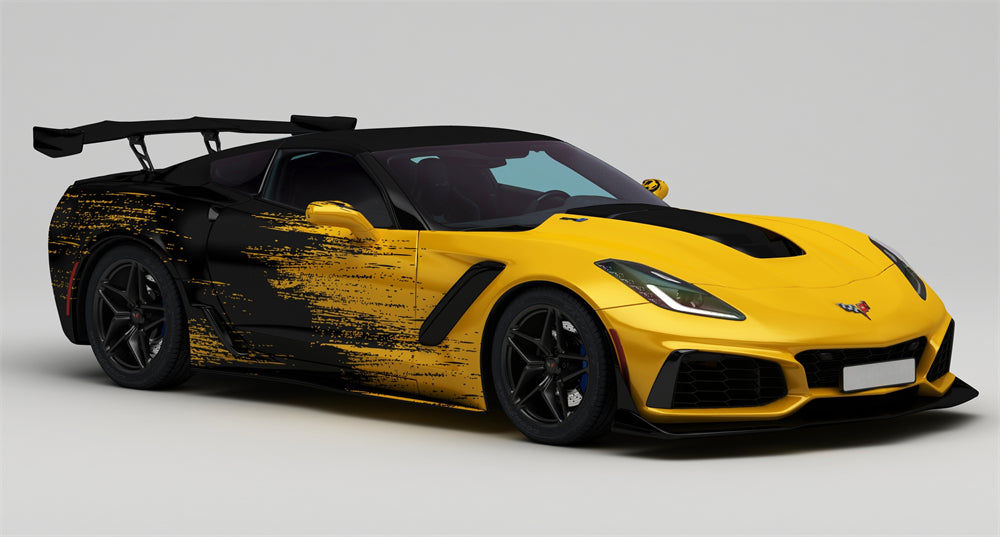 Mallcas™ Black Yellow Ink Splash Custom Printed Vinyl Wrap