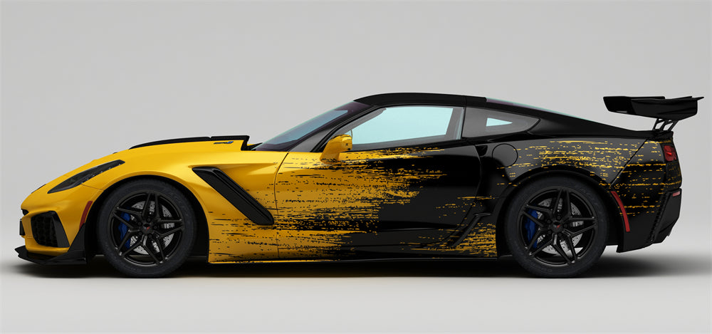 Mallcas™ Black Yellow Ink Splash Custom Printed Vinyl Wrap