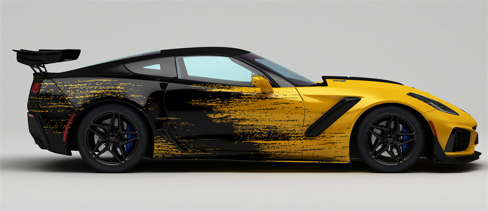 Mallcas™ Black Yellow Ink Splash Custom Printed Vinyl Wrap