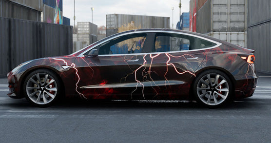 Mallcas™ Black Red Lightning Custom Printed Vinyl Wrap
