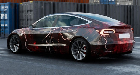 Mallcas™ Black Red Lightning Custom Printed Vinyl Wrap