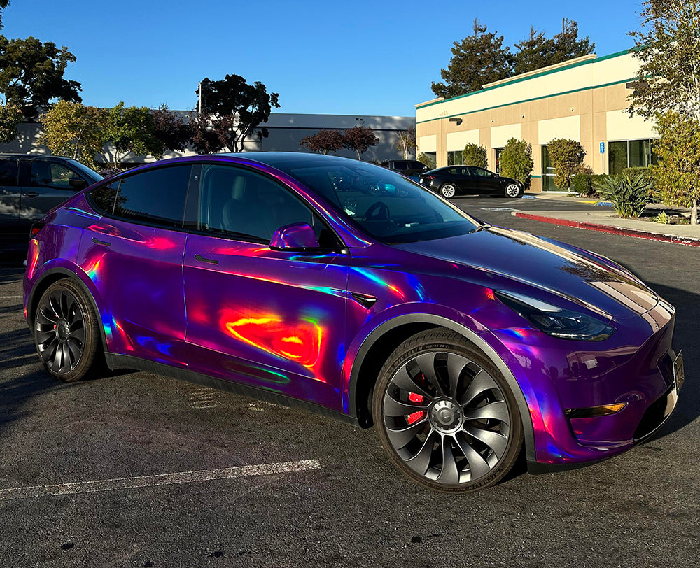 Mallcas™ Holographic Chrome Purple Vinyl Wrap (PET Liner)