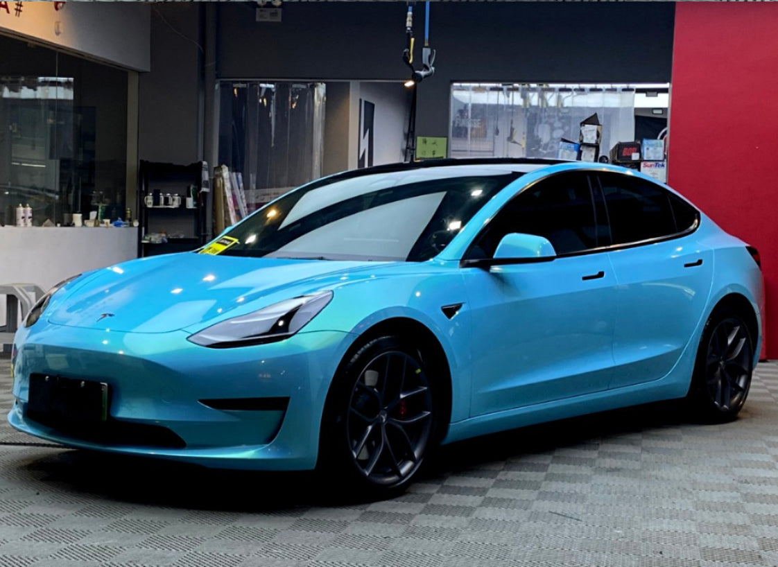 Mallcas™ Glossy Candy Metallic Neon Sky Blue Vinyl Wrap (PET Liner)
