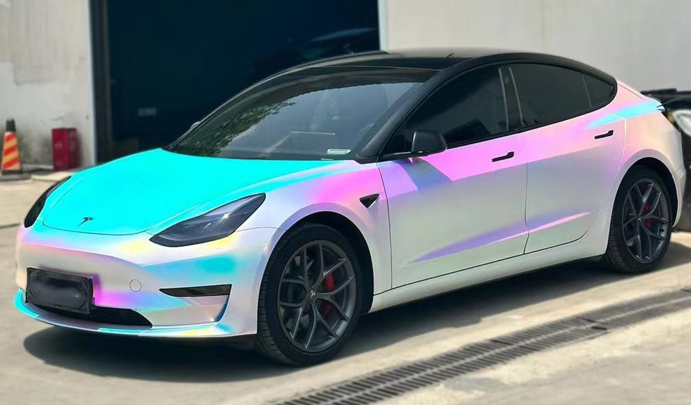 Mallcas™ Matte Rainbow Chrome White Vinyl Wrap (PET Liner)