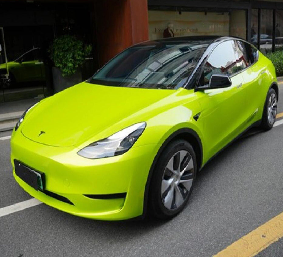 Mallcas™ Glossy Liquid Metallic Fluorescence Yellow Vinyl Wrap (PET Liner)