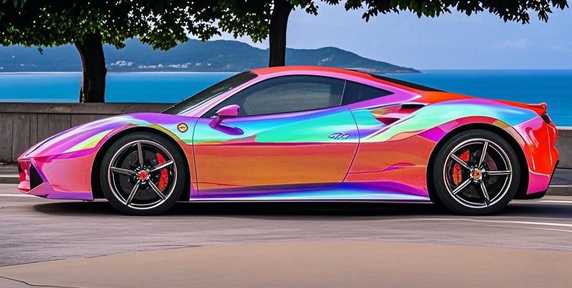 Mallcas™ Glossy Rainbow Chrome Red Vinyl Wrap (PET Liner)
