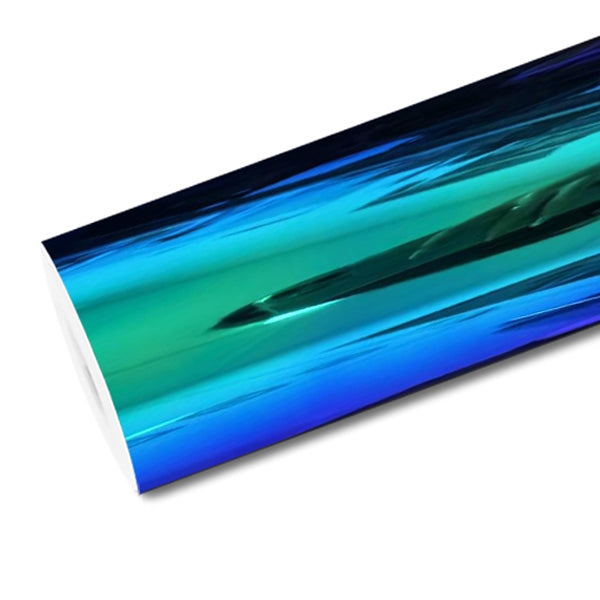 Mallcas™ Glossy Rainbow Chrome Blue Green Vinyl Wrap (PET Liner)