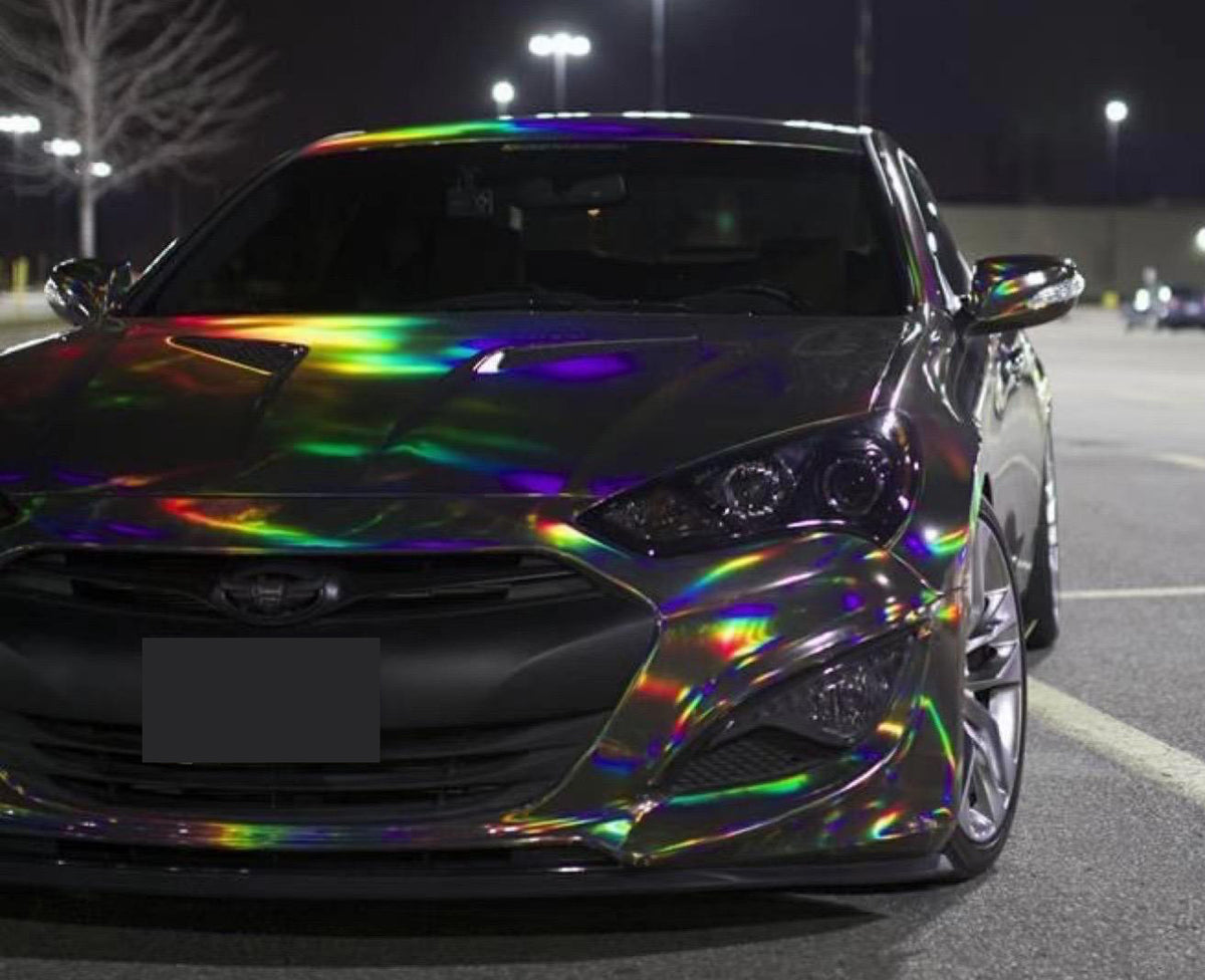 Mallcas™ Holographic Chrome Black Vinyl wrap (PET Liner)