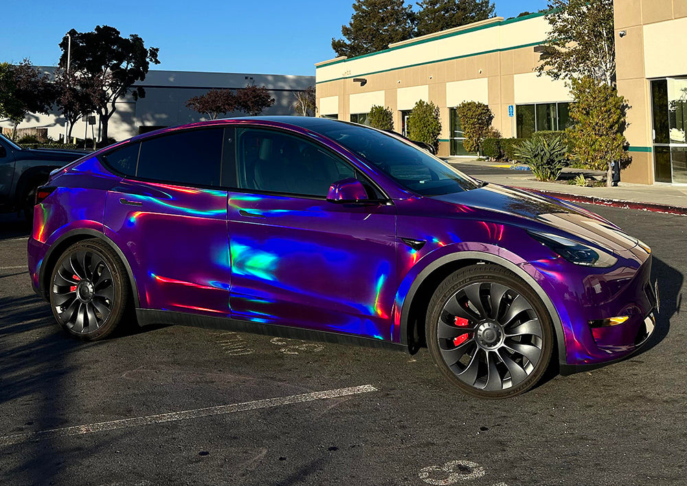 Mallcas™ Holographic Chrome Purple Vinyl Wrap (PET Liner)