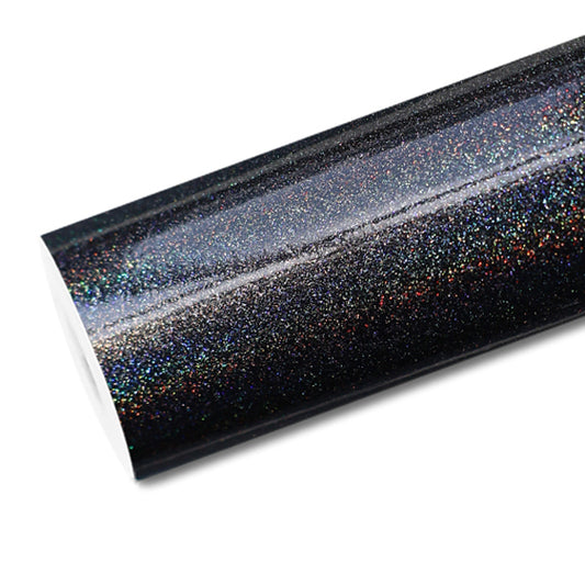 Mallcas™ Glossy Rainbow Metallic Laser Black Vinyl Wrap (PET Liner)