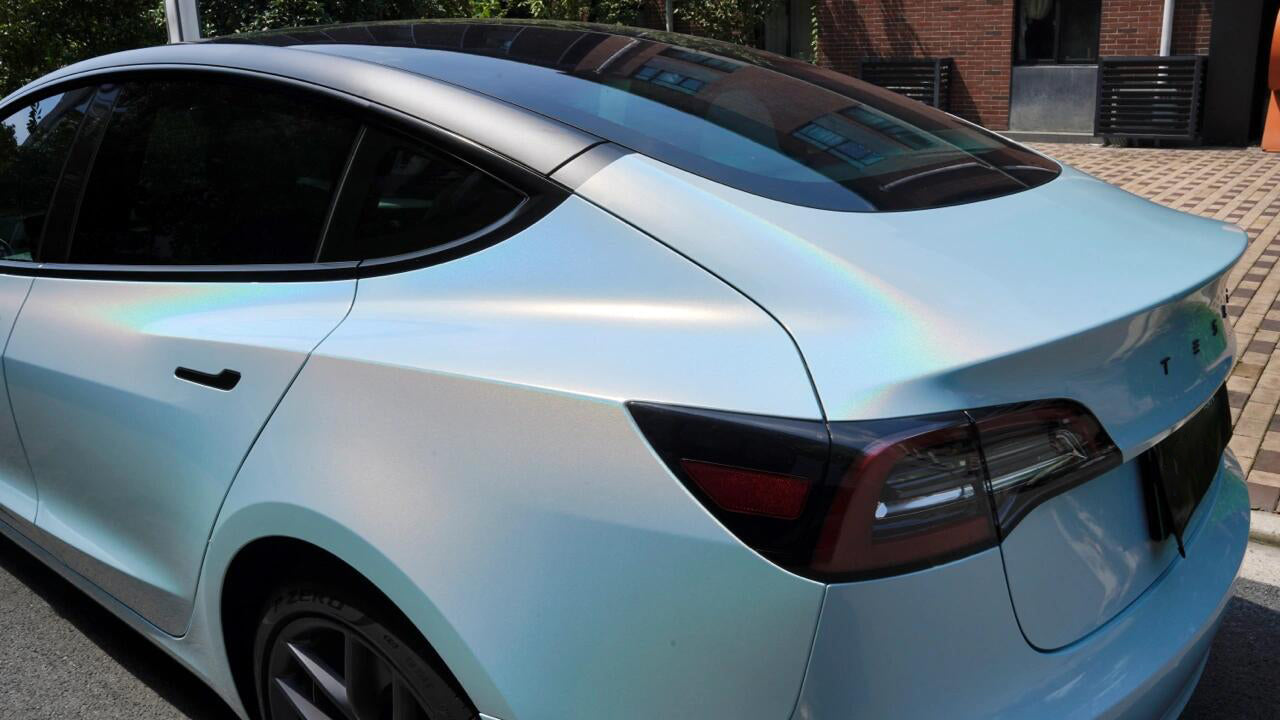 Mallcas™ Glossy Iridescent Ice Blue Vinyl Wrap (PET Liner)