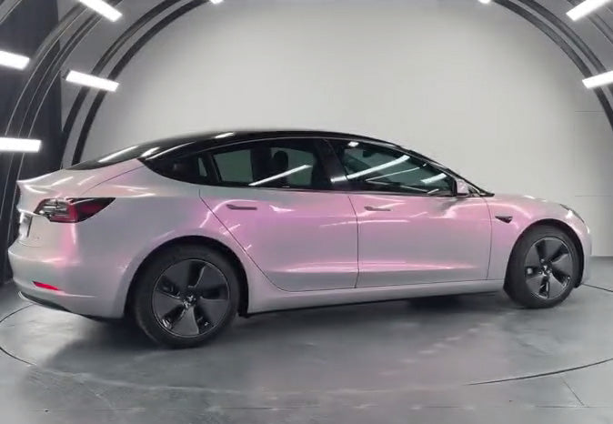 Mallcas™ Glossy Candy Metallic Gray Pink Vinyl Wrap (PET Liner)