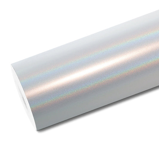 Mallcas™ Glossy Rainbow Metallic Laser White Vinyl Wrap (PET Liner)