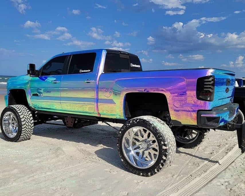 Mallcas™ Glossy Rainbow Chrome Blue Vinyl Wrap (PET Liner)