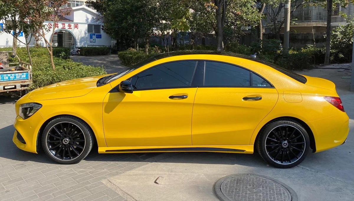 Mallcas™ Glossy Diamond Glitter Sunflower Yellow Vinyl Wrap (PET Liner)