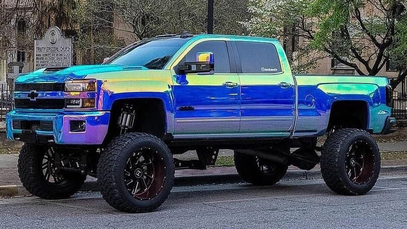 Mallcas™ Glossy Rainbow Chrome Blue Vinyl Wrap (PET Liner)