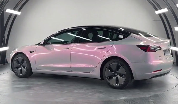Mallcas™ Glossy Candy Metallic Gray Pink Vinyl Wrap (PET Liner)