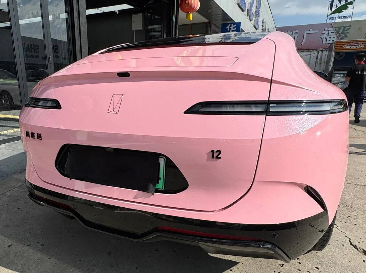 Mallcas™ Glossy Diamond Glitter Peach Pink Vinyl Wrap (PET Liner)