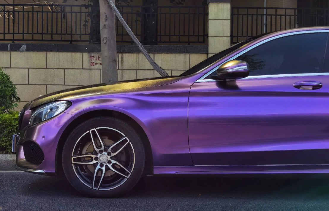 Mallcas™ Color Shift Glossy Glitter Gray Purple Vinyl Wrap (PET Liner)