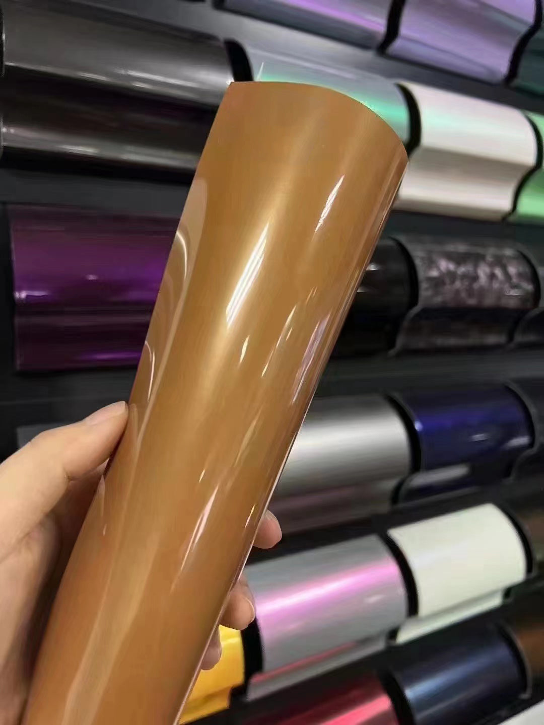 Mallcas™ Ultra Gloss Metallic Caramel Brown Vinyl Wrap (PET Liner)