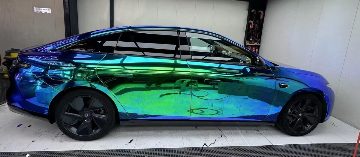 Mallcas™ Glossy Rainbow Chrome Blue Green Vinyl Wrap (PET Liner)