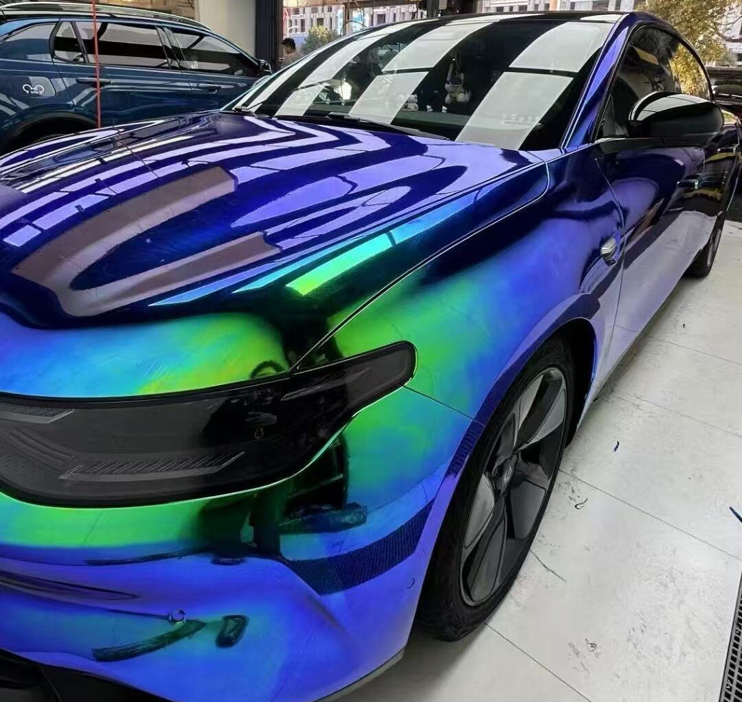 Mallcas™ Glossy Rainbow Chrome Blue Green Vinyl Wrap (PET Liner)