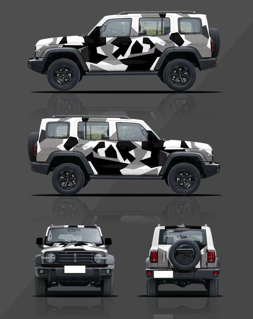 Mallcas™  Black White Grey Camouflage Custom Printed Vinyl Wrap