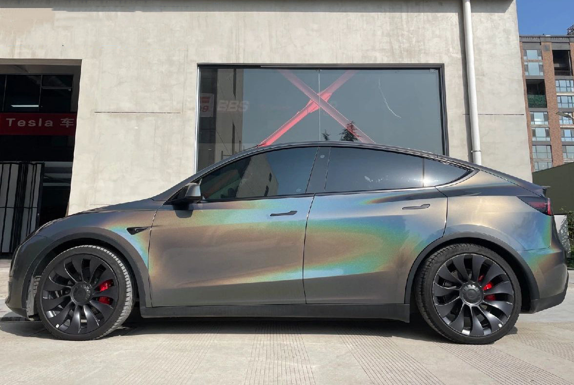 Mallcas™ Gloss Laser Flip Gray Vinyl Wrap (PET Liner)